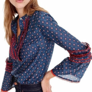 J. Crew Ludwig Embroidered  Silk Blend Bell Sleeve Blouse size 6p